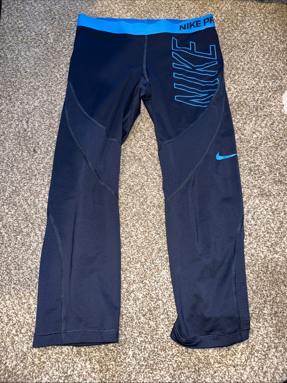 Nike Navy Leggings with Bright Blue Logo & Waistband